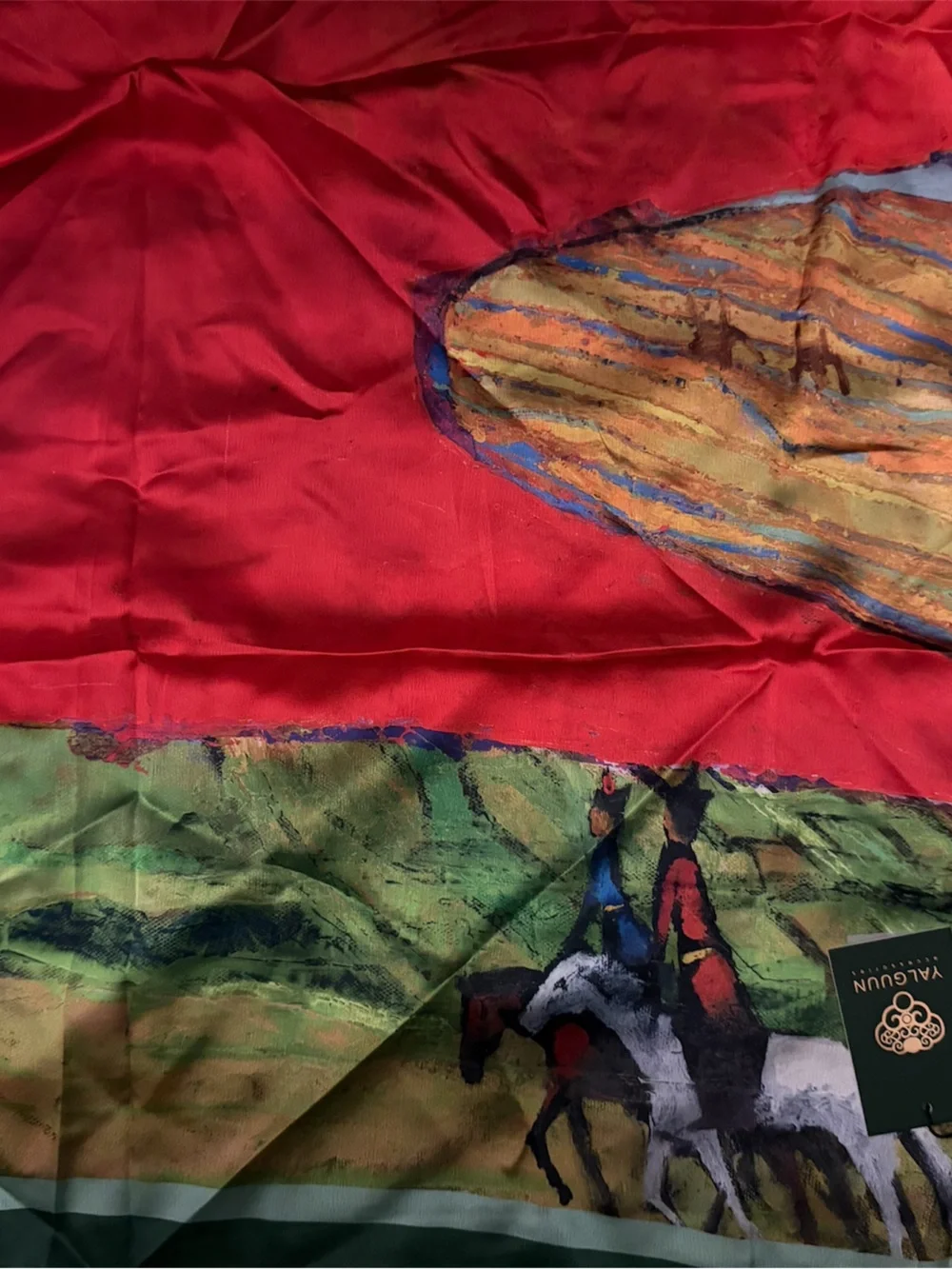 Yalguun Silk Scarf Wrap in Light Green and Red